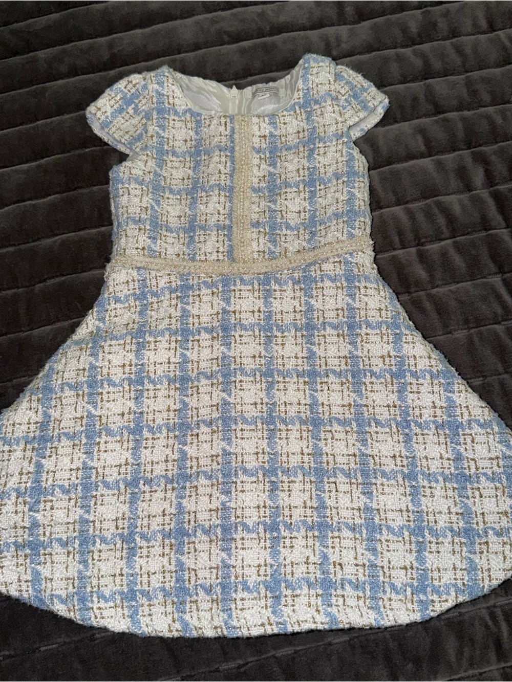 Girls 4T Blue and Cream Tweed Fit & Flare Dress